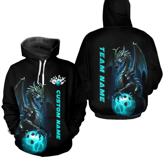 Custom Men And Women Bowling Hoodie Shirts Blue Dragon Bowling Team Jerseys Bowling League Shirts Outfits IPHW5351