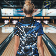 Load image into Gallery viewer, Custom Deep Blue Flame Bowling Ball Lion Bowling Jersey, Women Quarter-Zip Bowling Shirt IPHW10349