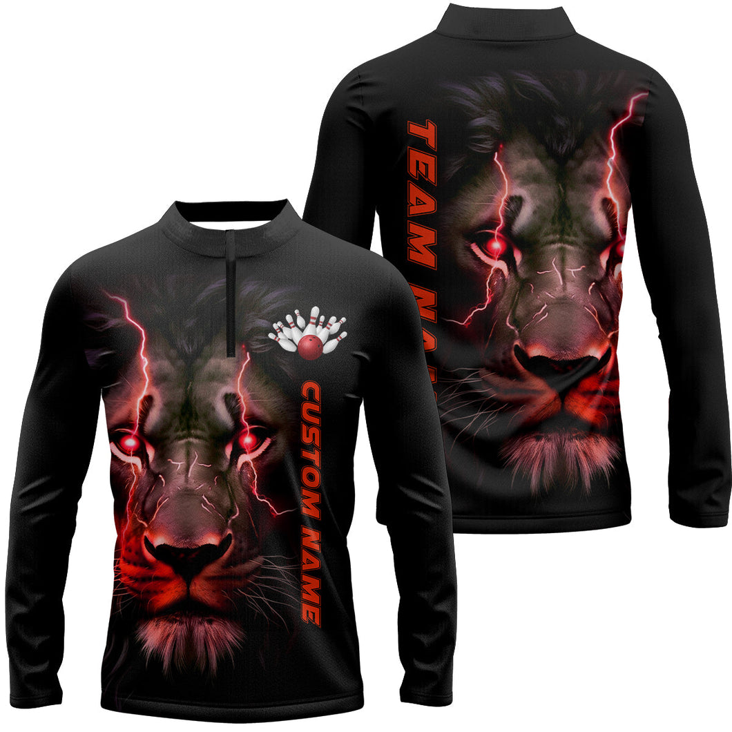 Red Lion Custom Men Bowling Long Sleeve Quarter-Zip Shirts Bowling Team Jerseys Outfits IPHW5359