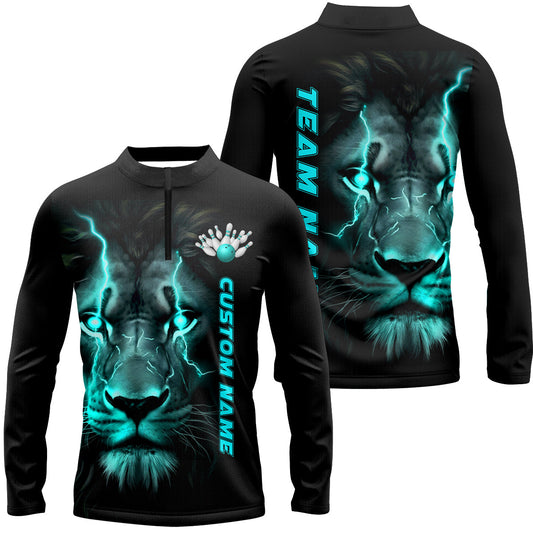 Blue Lion Custom Men Bowling Long Sleeve Quarter-Zip Shirts Bowling Team Jerseys Outfits IPHW5360