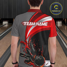 Load image into Gallery viewer, Custom Black, Red And Gray Flame Bowling Polo Shirts For Men, Bowling Team League Shirt IPHW9273
