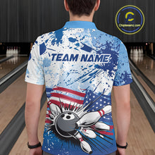 Load image into Gallery viewer, Custom Blue Camo Patriotic Bowling Polo Shirts For Men, Bowling Team Uniform IPHW9595