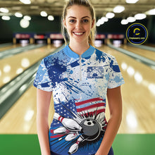 Load image into Gallery viewer, Custom Blue Camo Patriotic Bowling Quarter-Zip Shirts For Women, Bowling Team Uniform IPHW9595