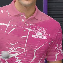 Load image into Gallery viewer, Custom White And Pink Bowling Team Men Polo Shirts, Bowling Ball And Pins Jerseys IPHW9601