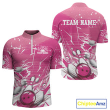Load image into Gallery viewer, Custom White And Pink Bowling Team Men Quarter-Zip Shirts, Bowling Ball And Pins Jerseys IPHW9601