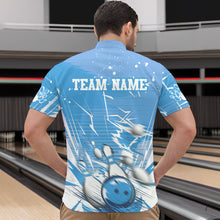 Load image into Gallery viewer, Custom White And Blue Bowling Team Men Quarter-Zip Shirts, Bowling Ball And Pins Jerseys IPHW9602