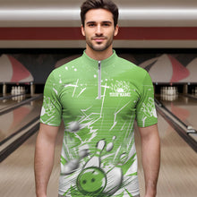 Load image into Gallery viewer, Custom White And Green Bowling Team Men Quarter-Zip Shirts, Bowling Ball And Pins Jerseys IPHW9603