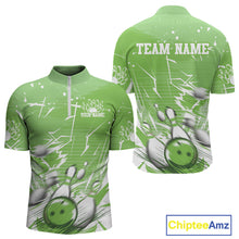 Load image into Gallery viewer, Custom White And Green Bowling Team Men Quarter-Zip Shirts, Bowling Ball And Pins Jerseys IPHW9603