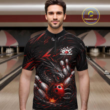 Load image into Gallery viewer, Custom Black And Red Dragon Bowling Jerseys, Dragon Bowling Team Men Quarter-Zip Shirt IPHW10362