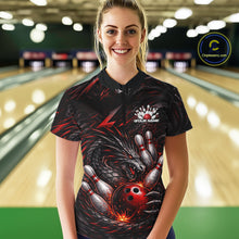 Load image into Gallery viewer, Custom Black And Red Dragon Bowling Jerseys, Dragon Bowling Team Women Quarter-Zip Shirt IPHW10362