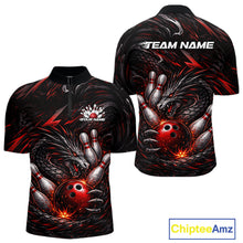 Load image into Gallery viewer, Custom Black And Red Dragon Bowling Jerseys, Dragon Bowling Team Men Quarter-Zip Shirt IPHW10362