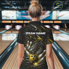 Load image into Gallery viewer, Custom Black And Gold Dragon Bowling Jerseys, Dragon Bowling Team Women Polo Shirt IPHW10364