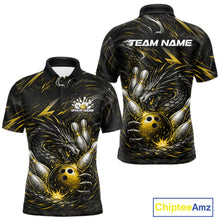 Load image into Gallery viewer, Custom Black And Gold Dragon Bowling Jerseys, Dragon Bowling Team Men Polo Shirt IPHW10364