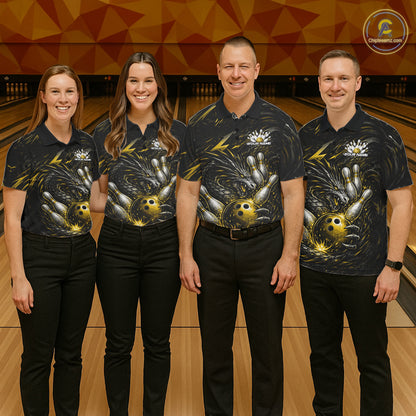 Custom Black And Gold Dragon Bowling Jerseys, Dragon Bowling Team Men Polo Shirt IPHW10364