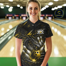 Load image into Gallery viewer, Custom Black And Gold Dragon Bowling Jersey, Dragon Bowling Team Women Quarter-Zip Shirt IPHW10364
