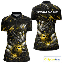 Load image into Gallery viewer, Custom Black And Gold Dragon Bowling Jersey, Dragon Bowling Team Women Quarter-Zip Shirt IPHW10364
