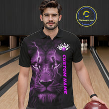 Load image into Gallery viewer, Custom Purple Thunder Lightning Lion Bowling Shirt For Men, Lion Bowling Team Jerseys IPHW10667