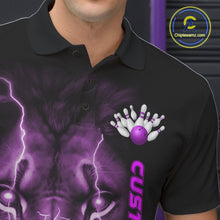 Load image into Gallery viewer, Custom Purple Thunder Lightning Lion Bowling Shirt For Men, Lion Bowling Team Jerseys IPHW10667