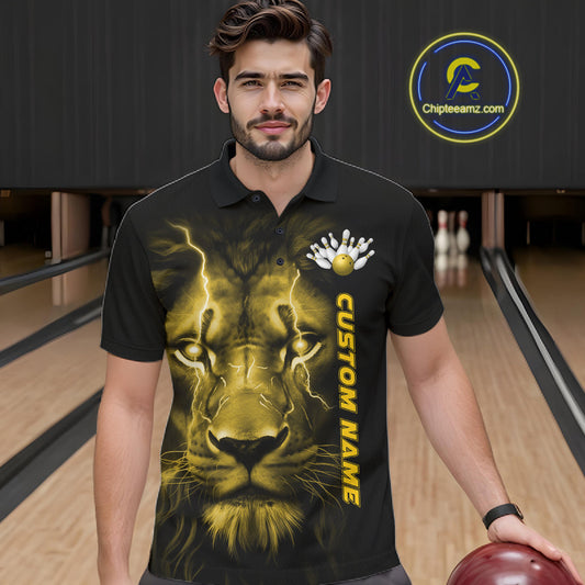Custom Yellow Thunder Lightning Lion Bowling Shirt For Men, Lion Bowling Team Jerseys IPHW10668