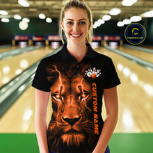 Load image into Gallery viewer, Custom Orange Thunder Lightning Lion Bowling Shirt For Women, Lion Bowling Team Jerseys IPHW10669