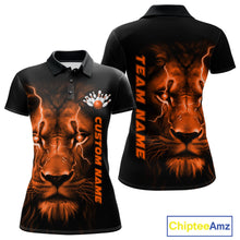 Load image into Gallery viewer, Custom Orange Thunder Lightning Lion Bowling Shirt For Women, Lion Bowling Team Jerseys IPHW10669