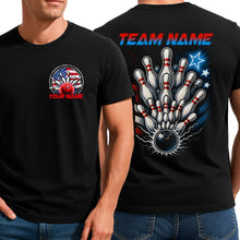 Load image into Gallery viewer, Custom Bowling T-Shirts For Men, Patriotic US Bowling Style With American Flag IPHW9071