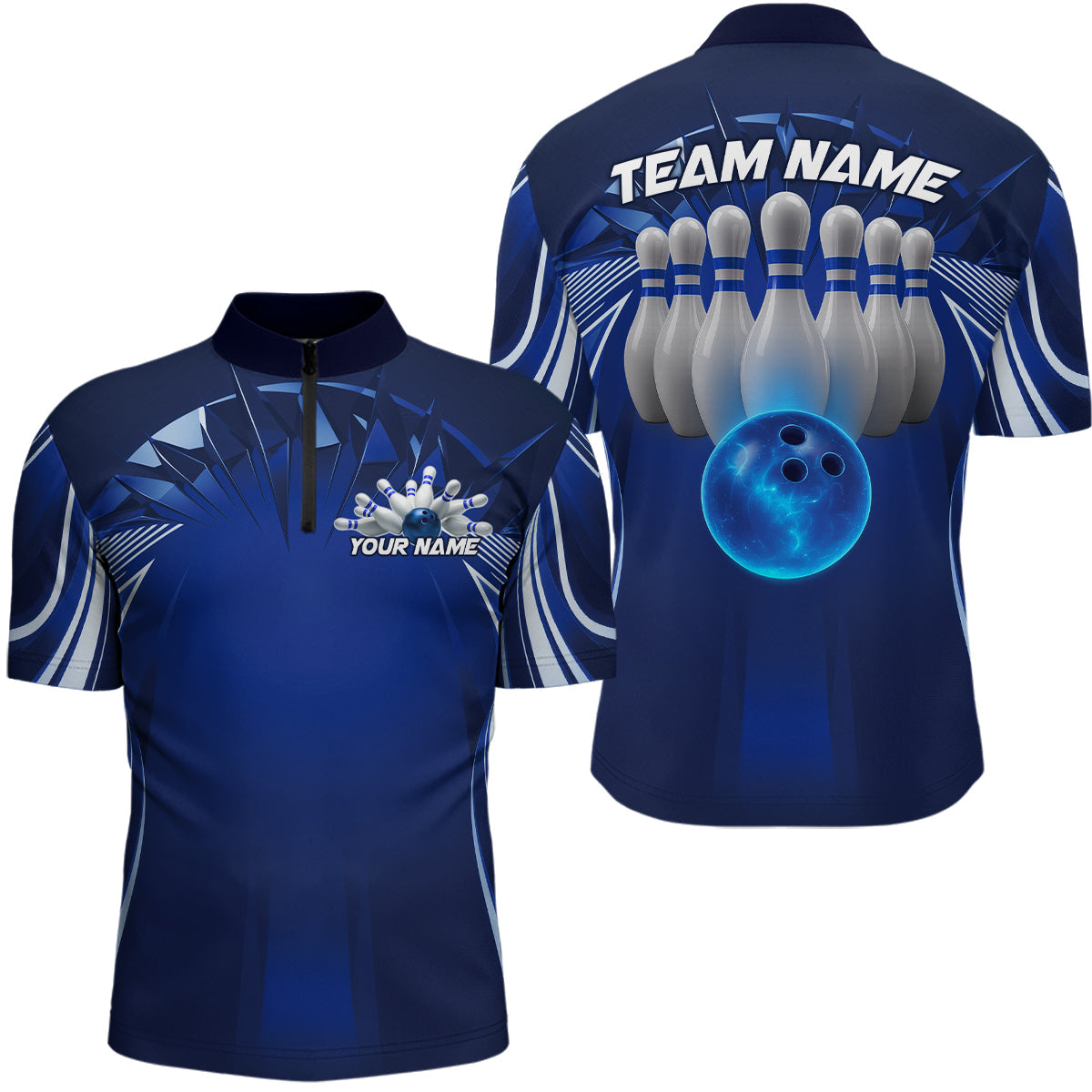 Custom Blue Bowling Tournament Bowling Quarter-Zip Shirts For Men With Team Name IPHW9280