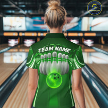 Load image into Gallery viewer, Custom Green Bowling Tournament Bowling Polo Shirts For Women With Team Name IPHW9281