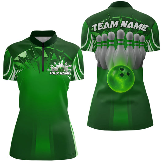 Custom Green Bowling Tournament Bowling Women Quarter-Zip Shirts With Team Name IPHW9281
