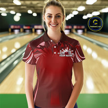 Load image into Gallery viewer, Custom Red Bowling Tournament Bowling Polo Shirts For Women With Team Name IPHW9282