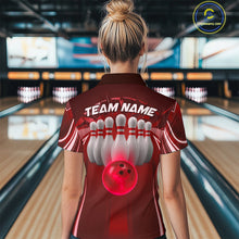 Load image into Gallery viewer, Custom Red Bowling Tournament Bowling Polo Shirts For Women With Team Name IPHW9282