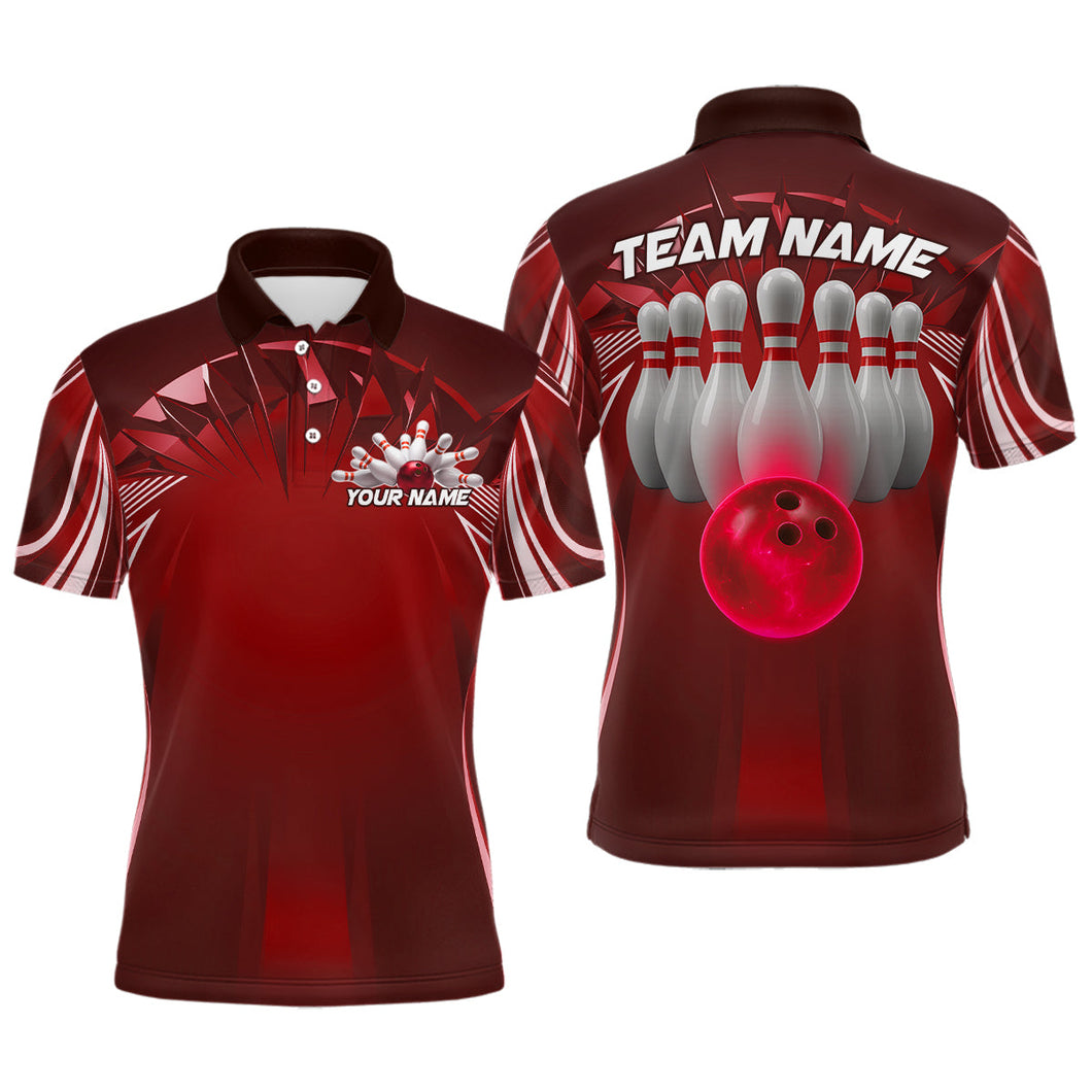 Custom Red Bowling Tournament Bowling Polo Shirts For Men With Team Name IPHW9282