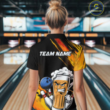 Load image into Gallery viewer, Custom Black And Yellow Funny Bowling And Beer Jerseys, Bowling Team Women Polo Shirts IPHW9605