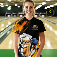 Load image into Gallery viewer, Custom Black And Yellow Funny Bowling And Beer Team Women Quarter-Zip Shirt IPHW9605