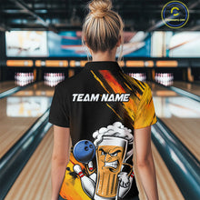 Load image into Gallery viewer, Custom Black And Yellow Funny Bowling And Beer Team Women Quarter-Zip Shirt IPHW9605