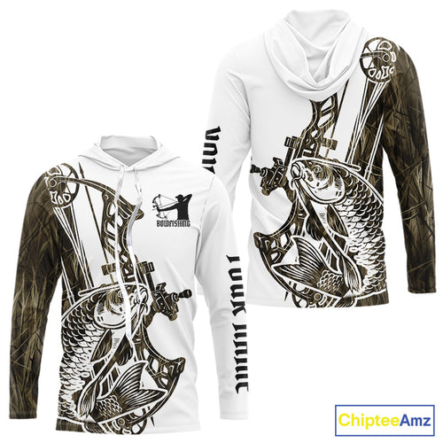 Custom Grass Camo Carp Bowfishing Long Sleeve Hooded Tournament Shirts, Carp Bow Fishing Shirt IPHW9288