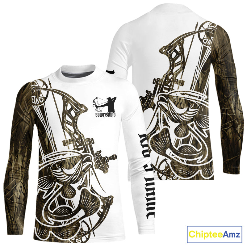 Custom Grass Camo Catfish Bowfishing Kid Long Sleeve Tournament Shirts, Catfish Bow Fishing Shirt IPHW9289
