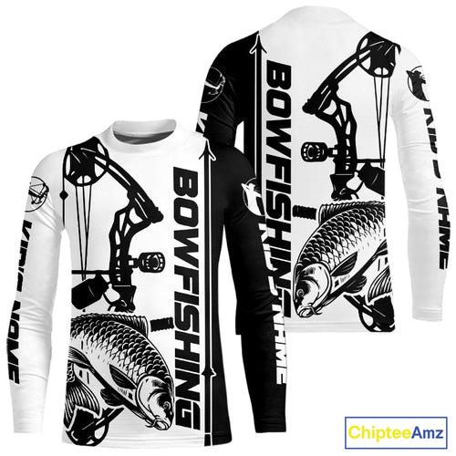 Custom Black And White Bowfishing Carp Kid Long Sleeve Fishing Shirts, Carp Bow Fishing Shirt IPHW9291