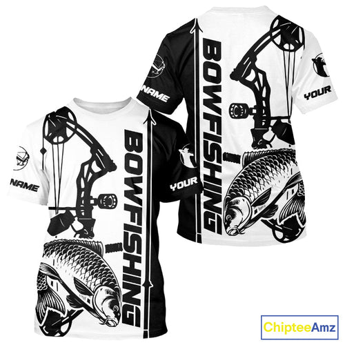 Custom Black And White Bowfishing Carp Fishing T-Shirts, Carp Bow Fishing T-Shirt IPHW9291