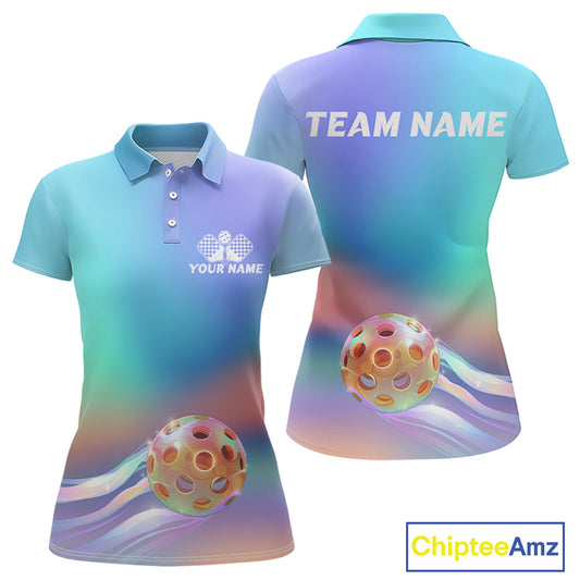 Custom Holographic Gradient Pickleball Polo Shirts For Women, Pickleball Tournament Shirt IPHW9434