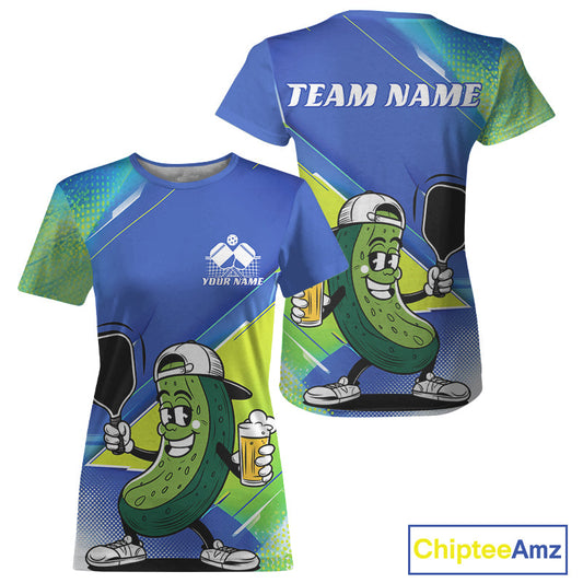 Custom Funny Pickleball T-Shirts For Women, Cool Pickles Playing Pickleball Humorous IPHW9440