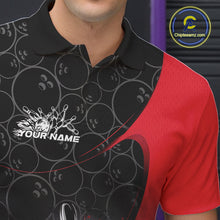 Load image into Gallery viewer, Custom Red Bowling Team Polo Shirts For Men, Bowling Pattern Bowling League Shirt IPHW9623