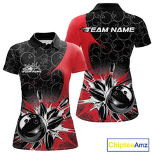 Load image into Gallery viewer, Custom Red Bowling Team Polo Shirts For Women, Bowling Pattern Bowling League Shirt IPHW9623