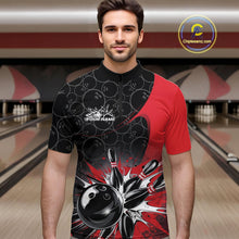 Load image into Gallery viewer, Custom Red Bowling Team Quarter-Zip Shirts For Men, Bowling Pattern Bowling League Shirt IPHW9623