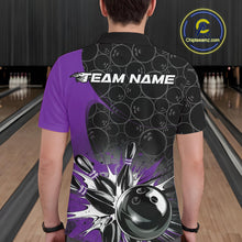 Load image into Gallery viewer, Custom Purple Bowling Team Polo Shirts For Men, Bowling Pattern Bowling League Shirt IPHW9624