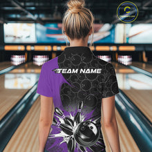 Load image into Gallery viewer, Custom Purple Bowling Team Polo Shirts For Women, Bowling Pattern Bowling League Shirt IPHW9624