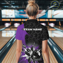 Load image into Gallery viewer, Custom Purple Bowling Team Women Quarter Zip Shirt, Bowling Pattern Bowling League Shirt IPHW9624