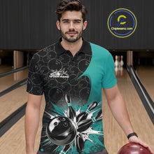 Load image into Gallery viewer, Custom Blue Bowling Team Polo Shirts For Men, Bowling Pattern Bowling League Shirt IPHW9625