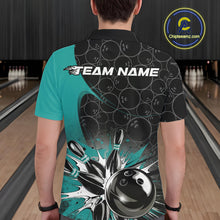Load image into Gallery viewer, Custom Blue Bowling Team Polo Shirts For Men, Bowling Pattern Bowling League Shirt IPHW9625