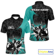 Load image into Gallery viewer, Custom Blue Bowling Team Polo Shirts For Men, Bowling Pattern Bowling League Shirt IPHW9625